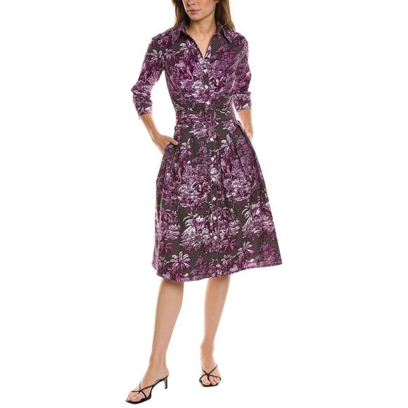 Teri Jon by Rickie Freeman Dresses & Skirts - Rickie Freeman Teri Jon Metallic Jacquard Shirt Dress Floral‎ Print Size S 4/6